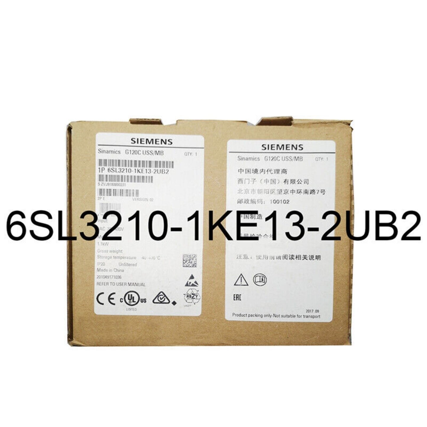 Siemens SINAMICS G120C 6SL3210-1KE13-2UB2 industrial PLC, brown box, 1.1kW motor