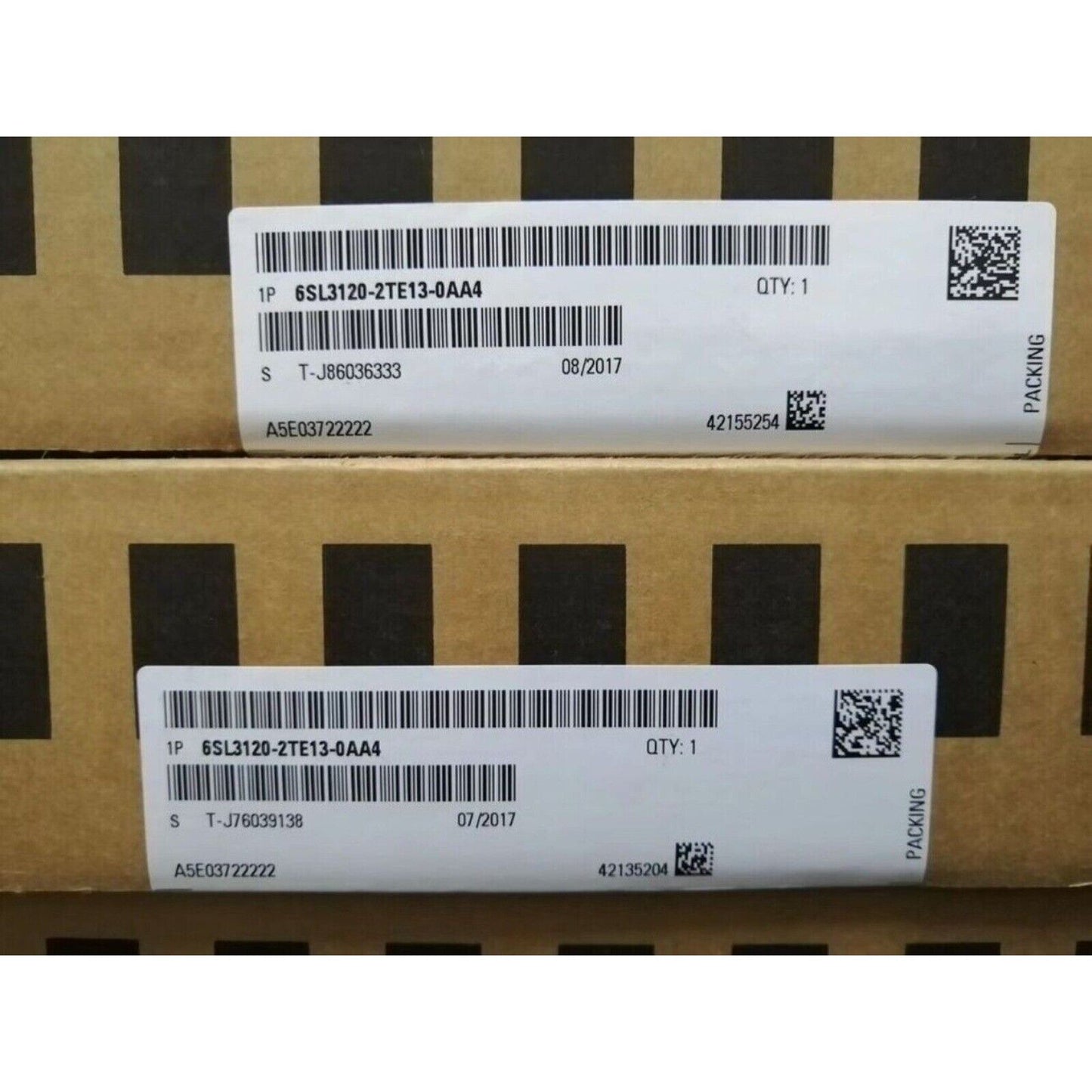 SINAMICS S120 control unit package labels, 6SL3120-2TE13-0AA4, industrial automation parts.