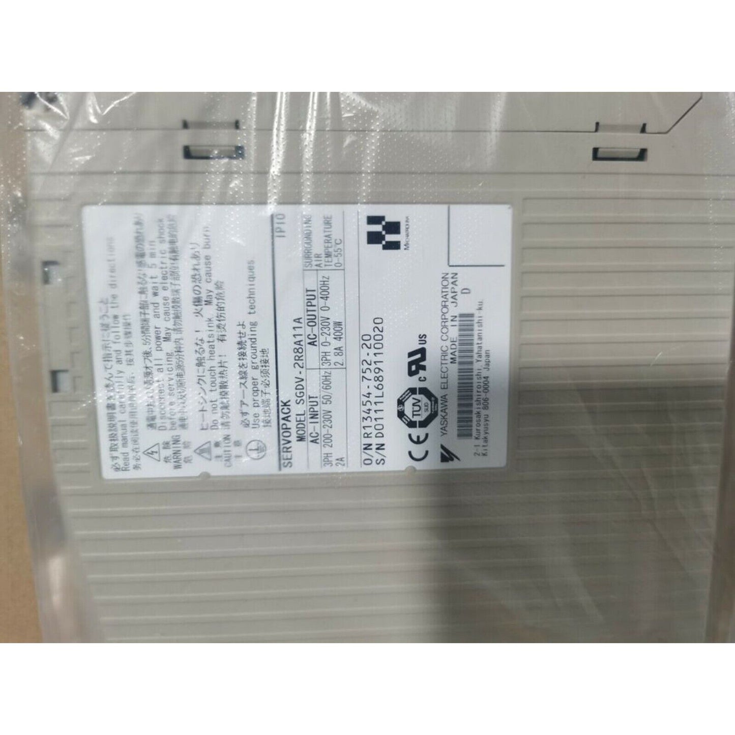 YASKAWA SGDV-2R8A11A Servo Drive, industrial automation part, with safety warnings and specifications.