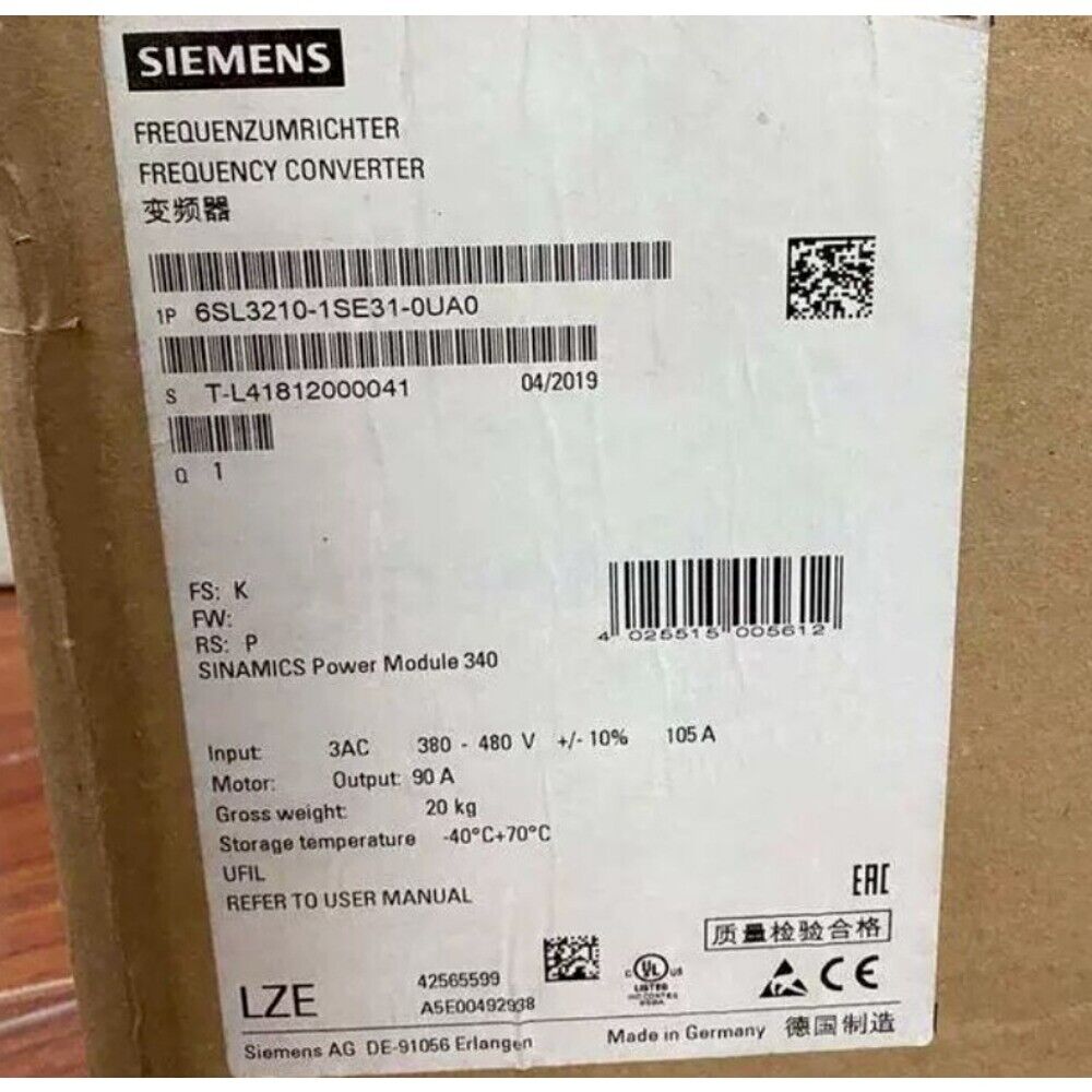 Siemens SINAMICS PM340 Frequency Converter Label, Model 6SL3210-1SE31-0UA0, Industrial Automation Part