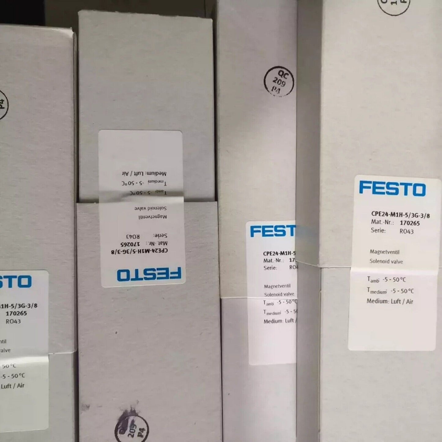 FESTO CPE24-M1H-5/3G-3/8 Solenoid Valve, Industrial Automation Part, with specifications label.