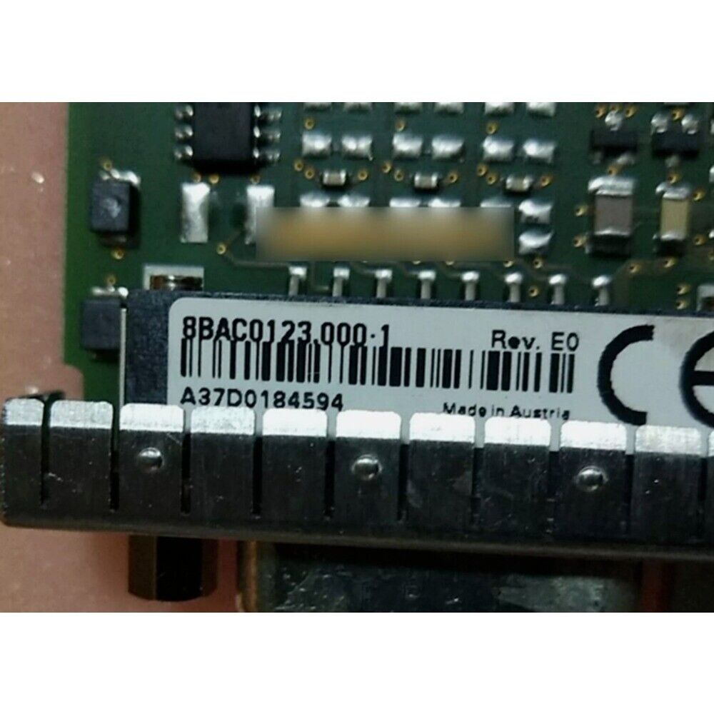B&R 8BAC0123.000-1 PLC module label with part number, barcode, and Made in Austria