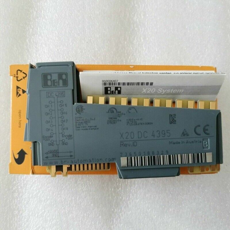 B&R X20 DC 4395 PLC Module, gray industrial automation part, Made in Austria, X20 System.