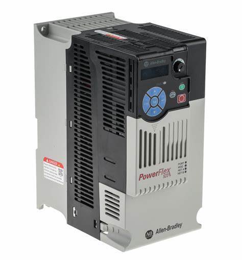 Allen-Bradley PowerFlex 523 AC Drive, 480V 10HP, industrial automation equipment, featuring control panel with display
