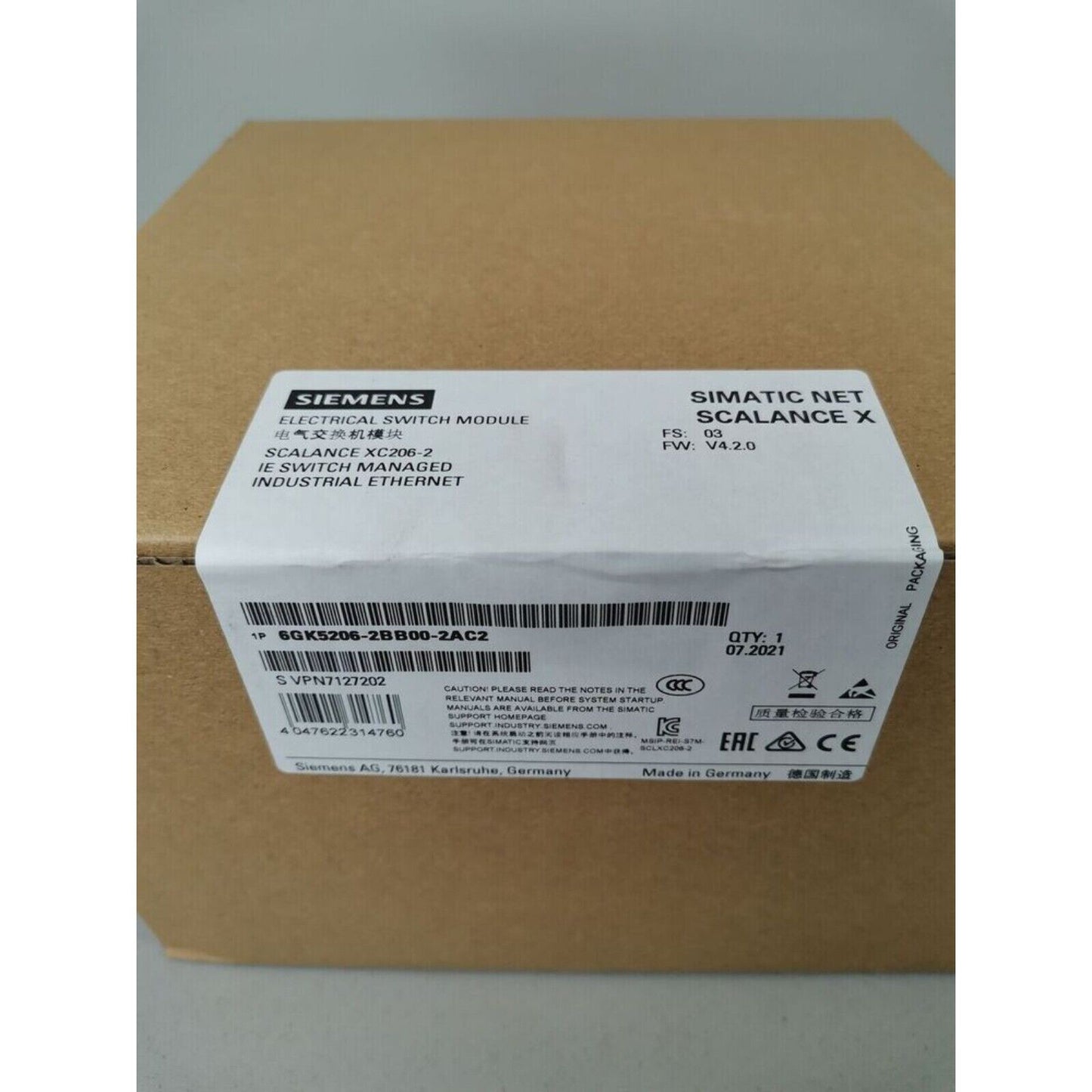 Siemens SCALANCE XC206-2 IE Switch in Box, 6GK5206-2BB00-2AC2, Industrial Ethernet, Original Packaging, Made in Germany