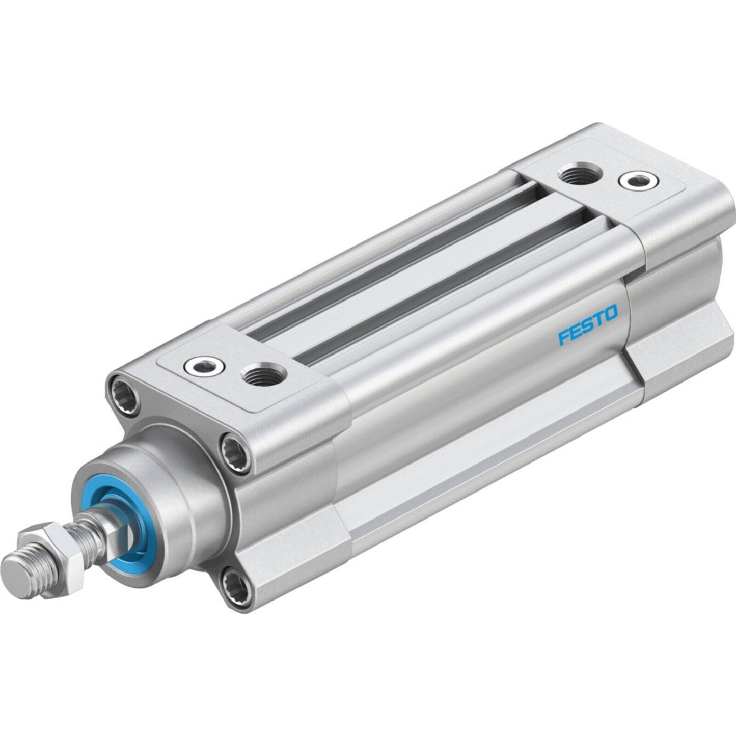 Festo DSBC-32-50-PPVA-N3 Pneumatic Cylinder. Silver pneumatic component for industrial automation.