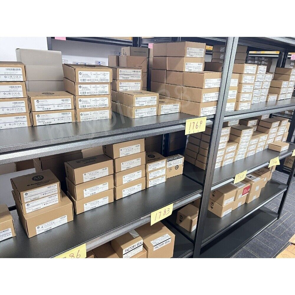 Warehouse stock of Allen-Bradley CompactLogix controllers, ready for shipping.