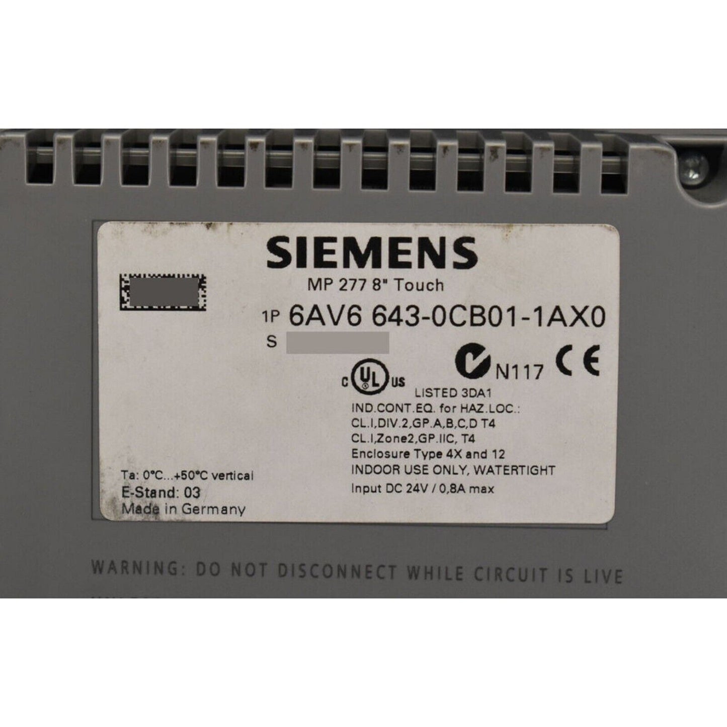 HMI Device | Siemens | 6AV6643-0CB01-1AX0 6AV6 643-0CB01-1AX0 SIMATIC MP 277 8" PANEL
