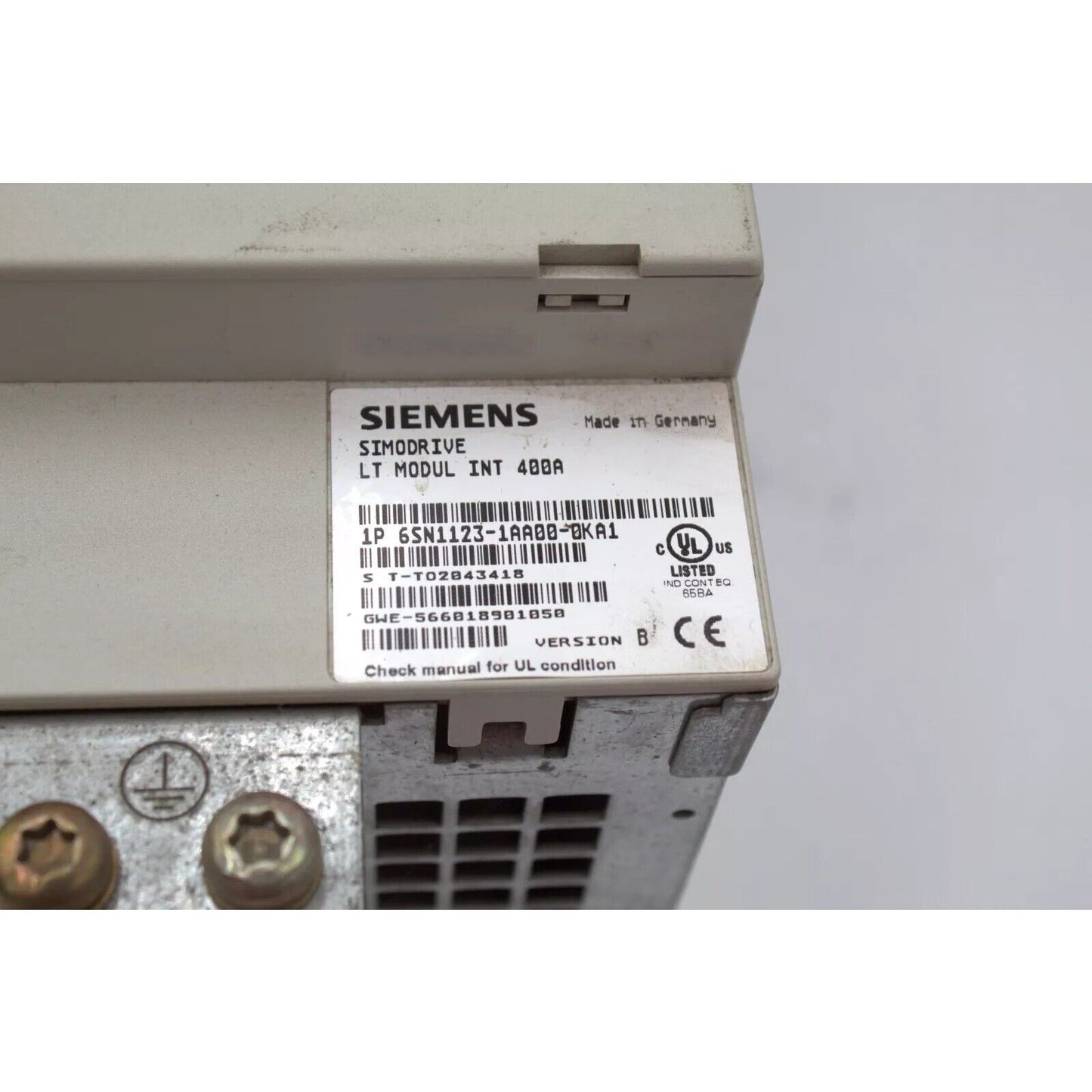 Siemens SIMODRIVE LT MODUL INT 400A, 6SN1123-1AA00-0KA1, industrial automation component, Made in Germany.