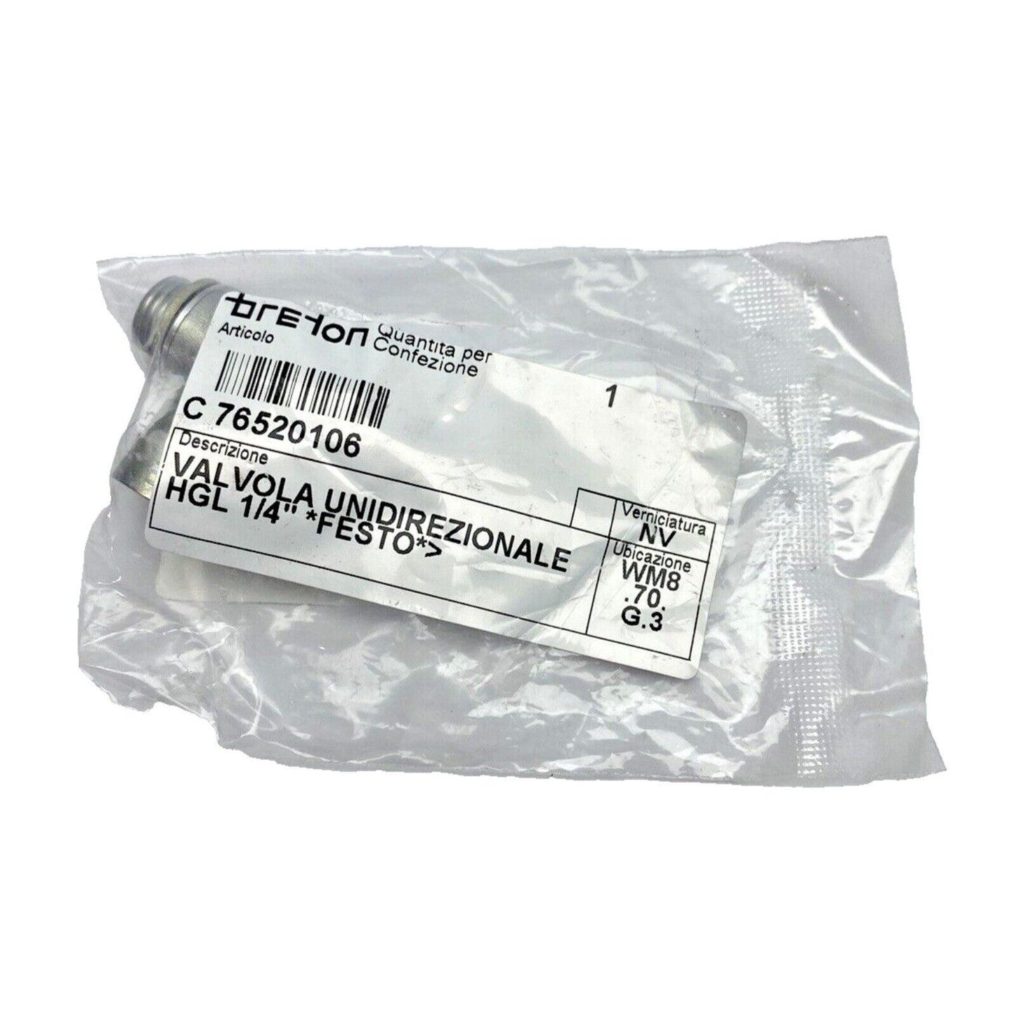 Festo HGL 1/4" unidirectional valve in packaging, industrial automation part. C76520106