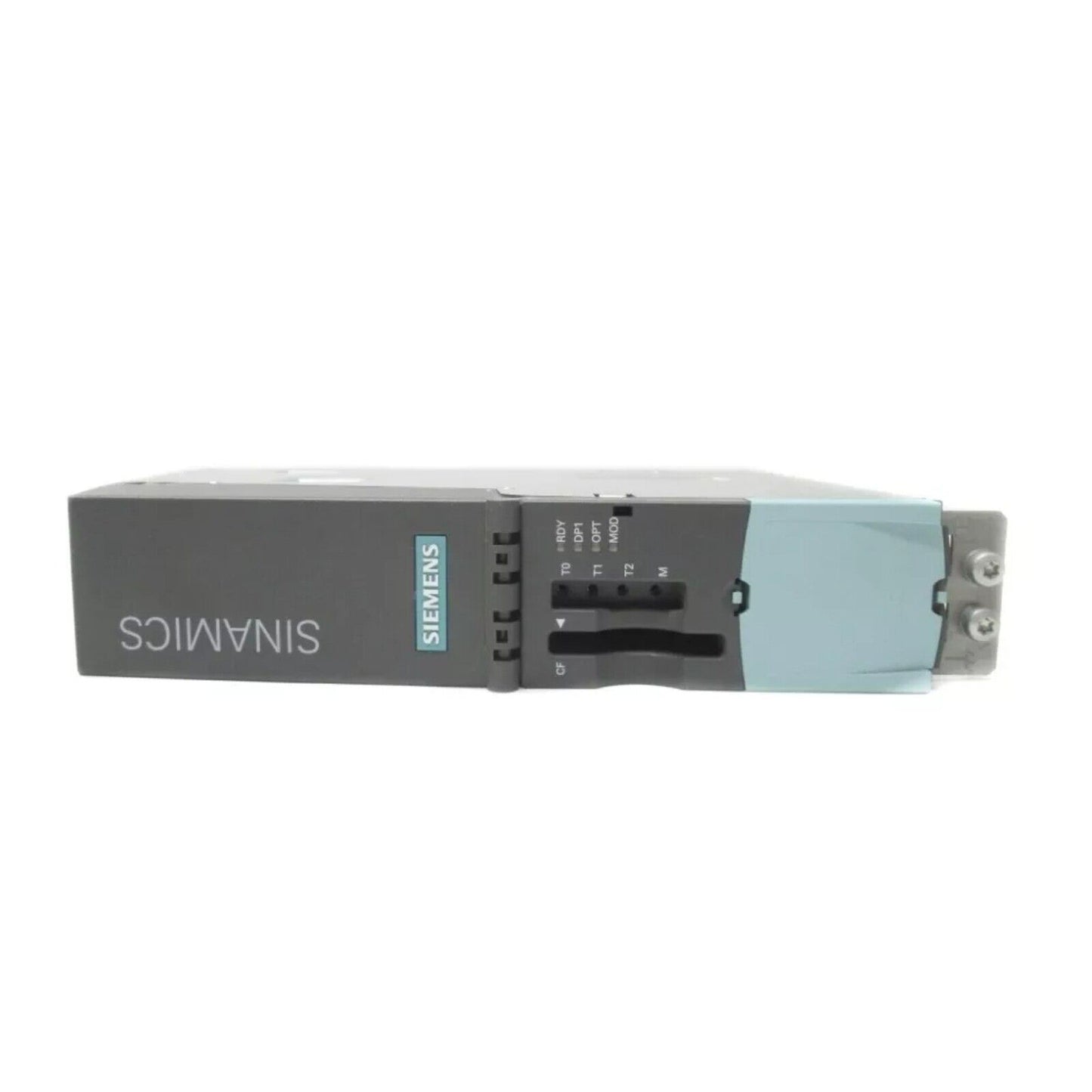 SINAMICS S120 CU320 Control Unit Module by Siemens. Gray and blue industrial automation component with text.