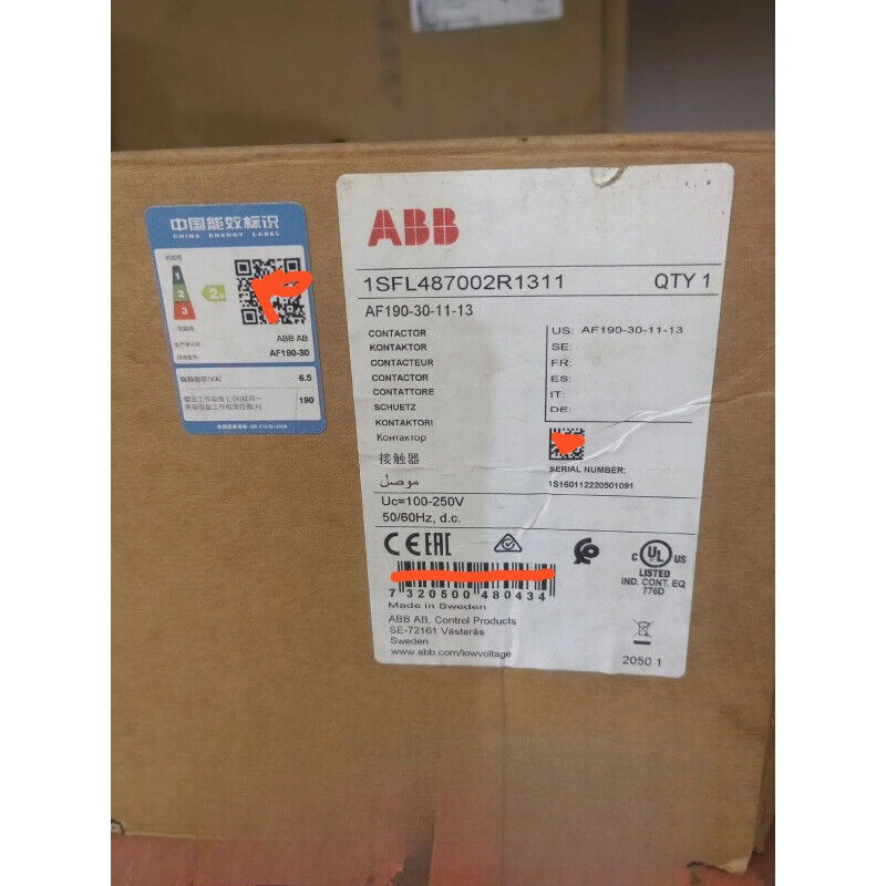 ABB AF190-30-11-13 Contactor product label. Model 1SFL487002R1311, industrial automation part.
