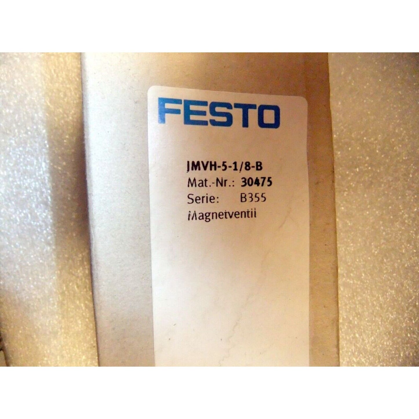 Festo JMVH-5-1/8-B Solenoid Valve product label, industrial automation component, Mat-Nr. 30475