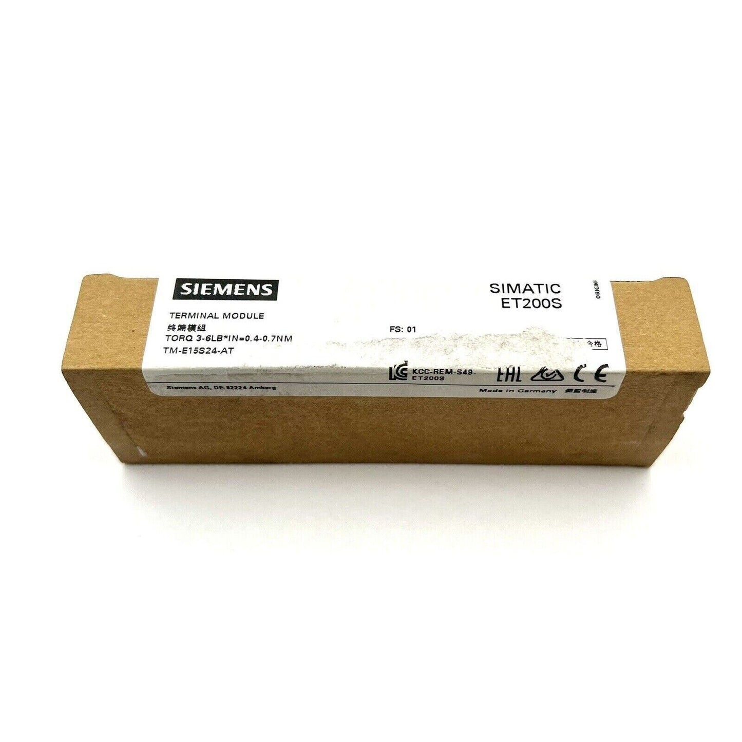Siemens SIMATIC ET200S Terminal Module in packaging, industrial automation component, Made in Germany