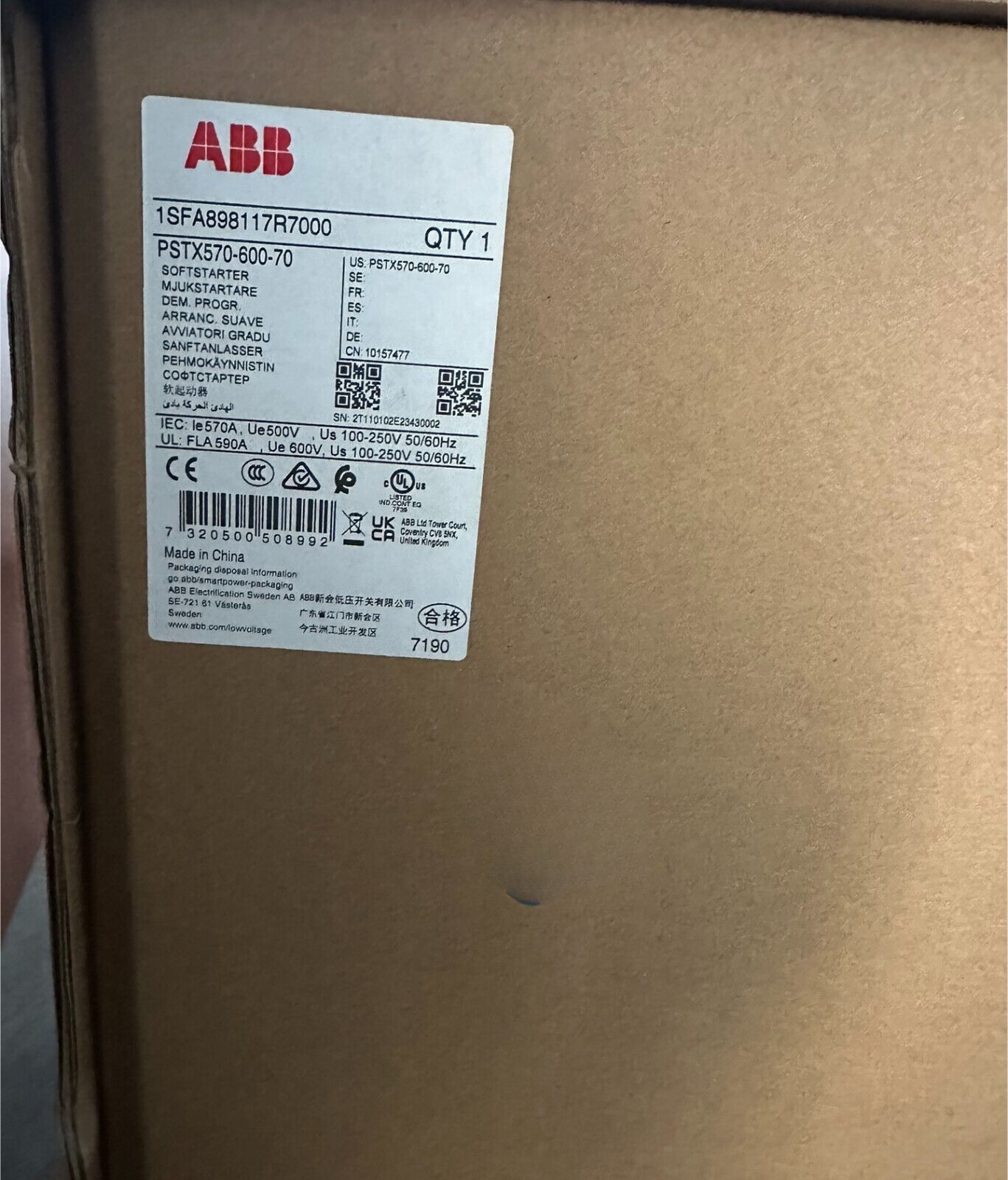 ABB PSTX570-600-70 Soft Starter, industrial automation part, brand new.
