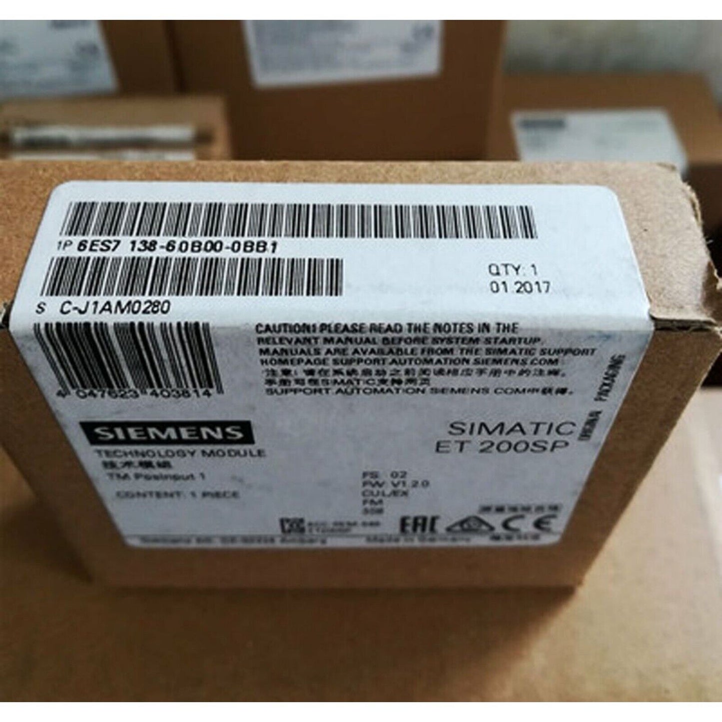 Siemens SIMATIC ET 200SP pulse output module box, industrial automation part, model 6ES7138-6DB00-0BB1.