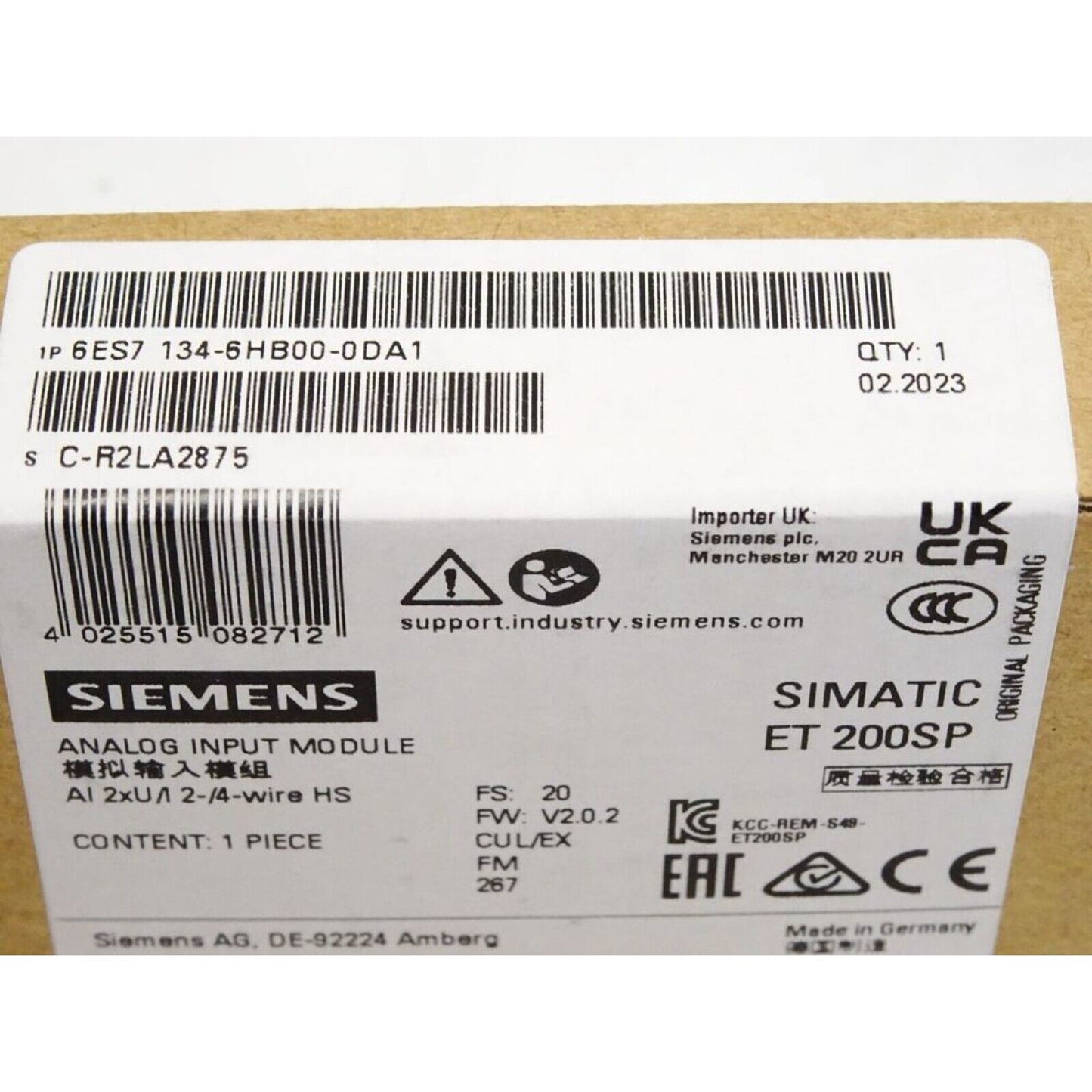 Siemens ET 200SP Analog Input Module 6ES7134-6HB00-0DA1, industrial automation component with quality certification.