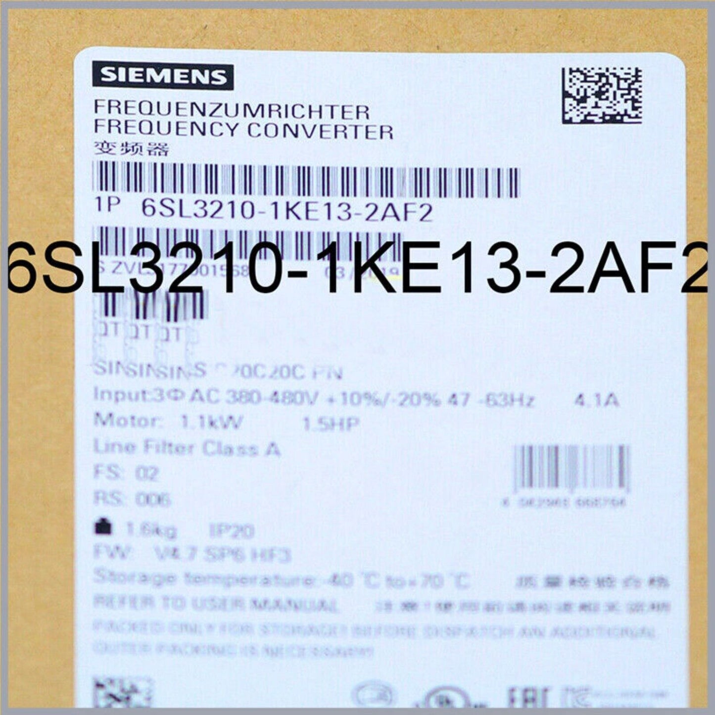 PLC | Siemens | 6SL3 210-1KE13-2AF2 6SL3210-1KE13-2AF2 SINAMICS G120C Rated Power