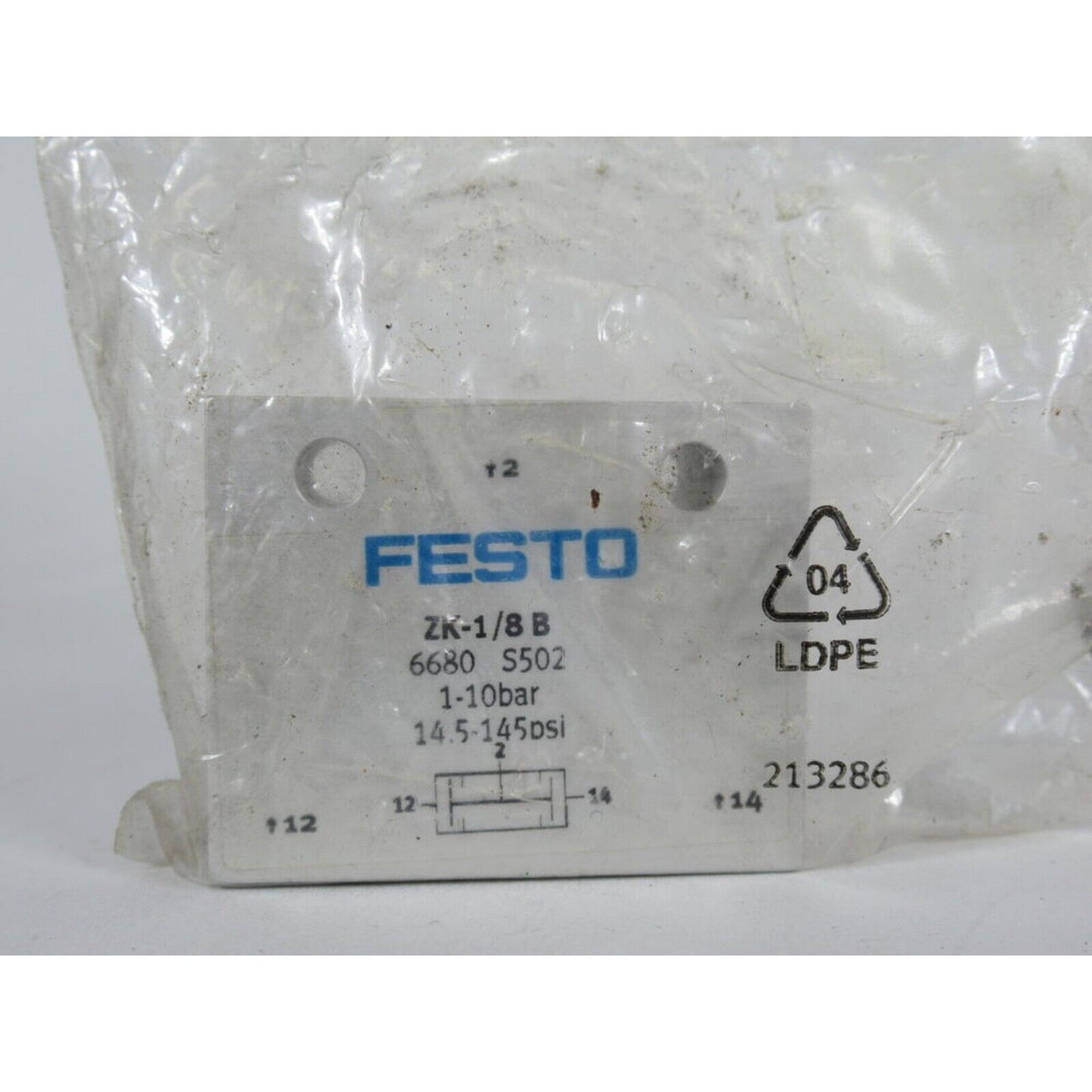 Festo ZK-1/8-B 6680 AND gate pneumatic component in packaging. Industrial automation part.