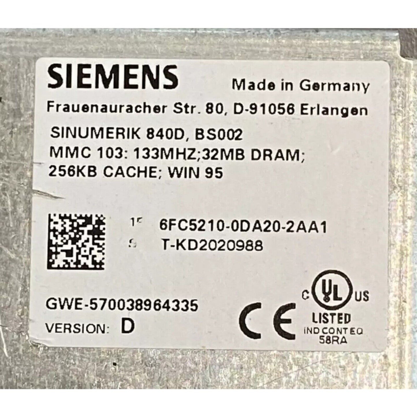 Siemens 6FC5210-0DA20-2AA1 Industrial Automation Part, Made in Germany