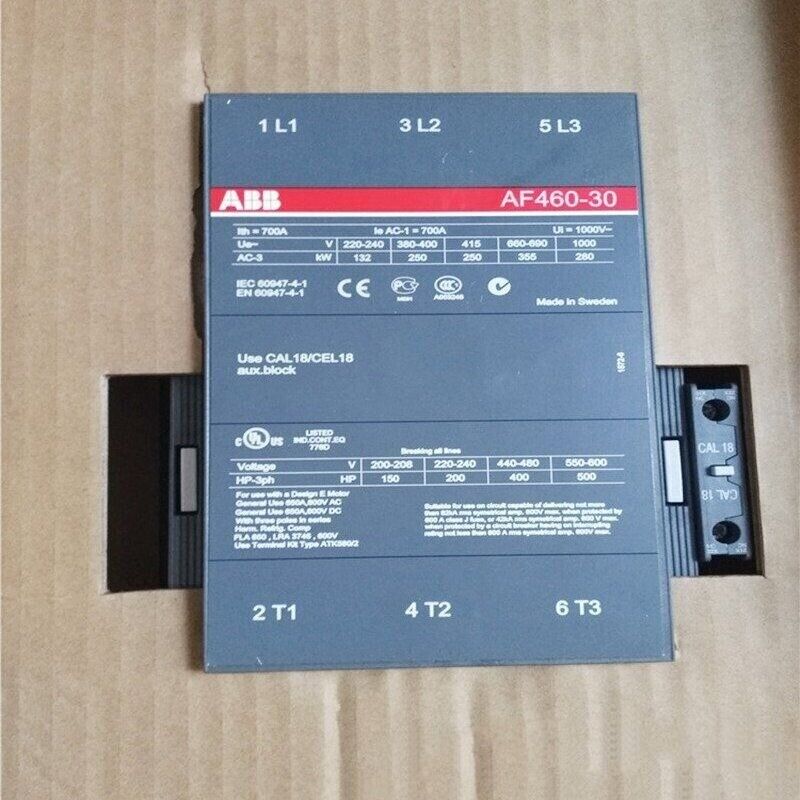 ABB AF460-30 AC Contactor, 700A, 48-130V, Made in Sweden, product label with detailed specifications.