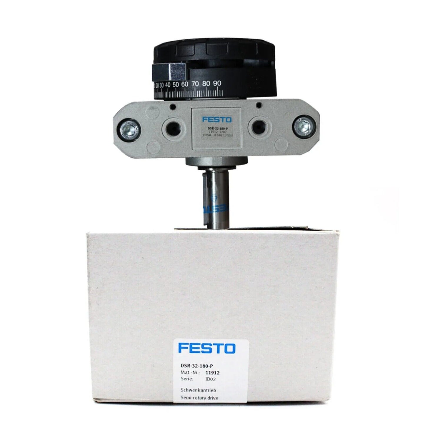 Festo DSR-32-180-P semi-rotary drive actuator with product box, pneumatic automation component
