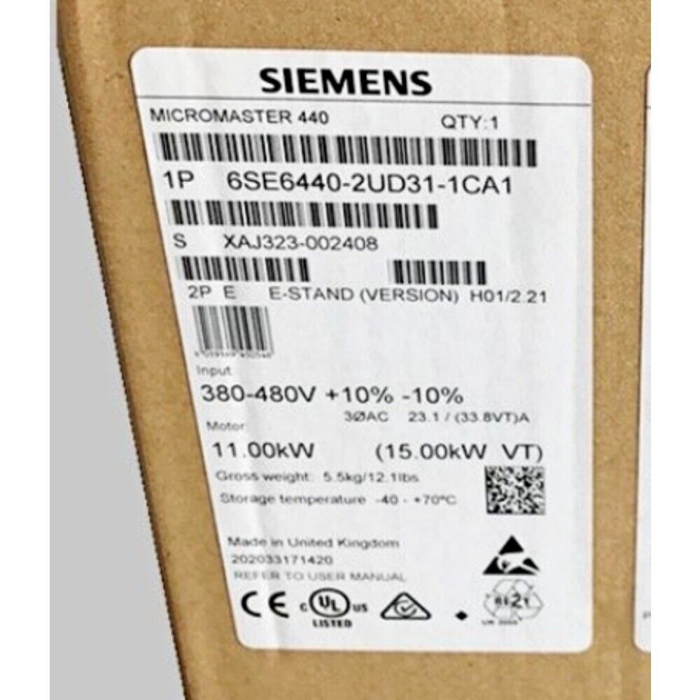 Siemens MICROMASTER 440 6SE6440-2UD31-1CA1 Inverter Label - 11kW Industrial Automation Part