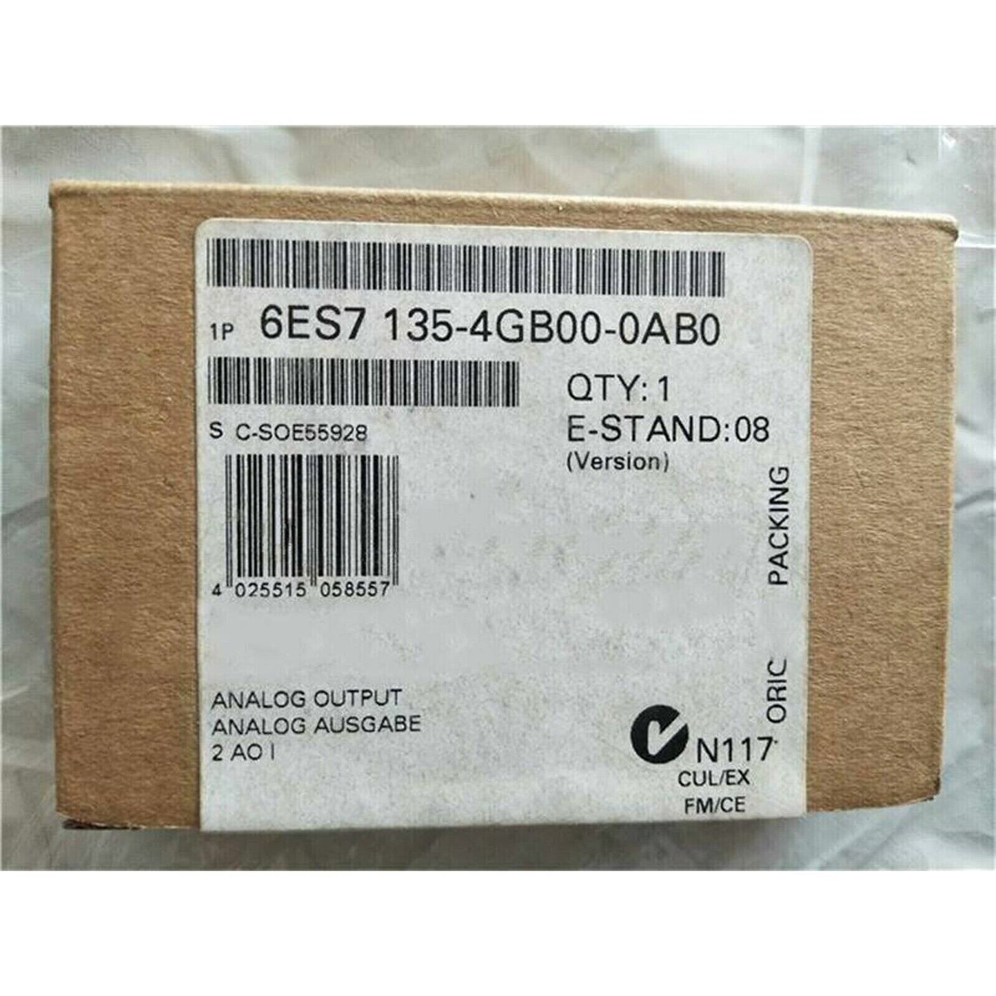 Siemens 6ES7 135-4GB00-0AB0 ET 200S Module packaging with specifications. Industrial automation part.