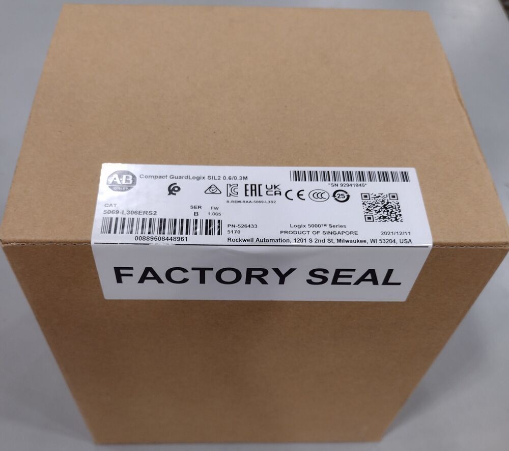 Allen-Bradley 5069-L306ERS2 Compact GuardLogix safety controller in original packaging with factory seal.