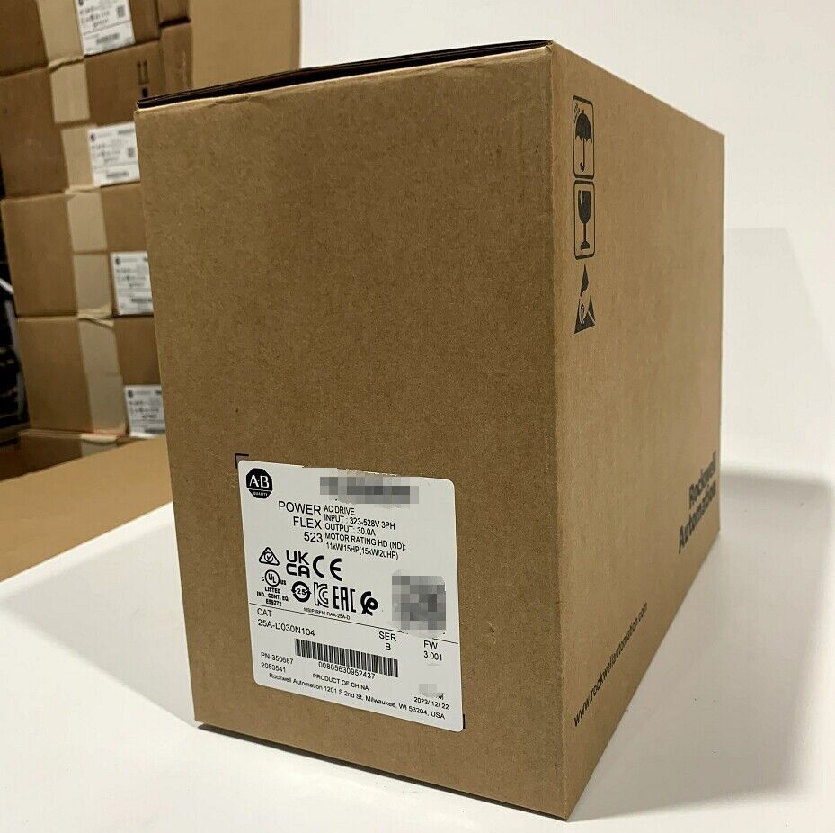 Allen-Bradley PowerFlex 523 AC Drive in box, 25A-D030N104, 15kW (20Hp) Motor Drive, new product, 3-phase input