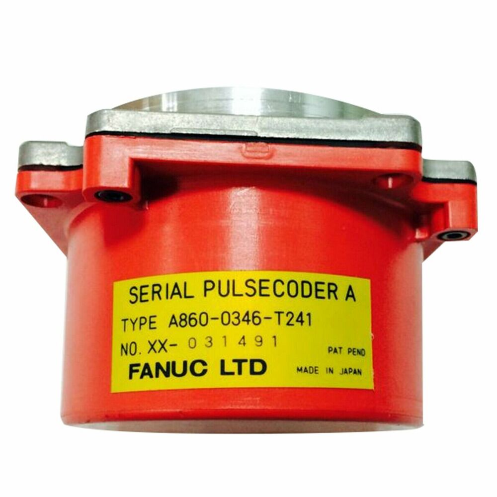 FANUC A860-0346-T241 Pulse Coder, industrial automation part, red housing with label, Made in Japan.