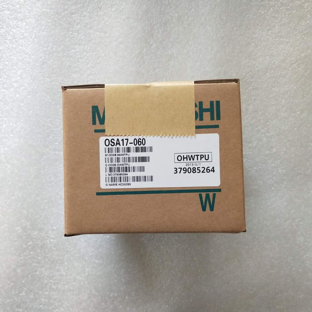 Mitsubishi OSA17-060 servo encoder box with labels and barcode for industrial automation parts.