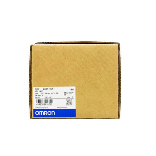 Omron NJ501-1520 PLC CPU unit in a cardboard box, new and ready for fast shipping.