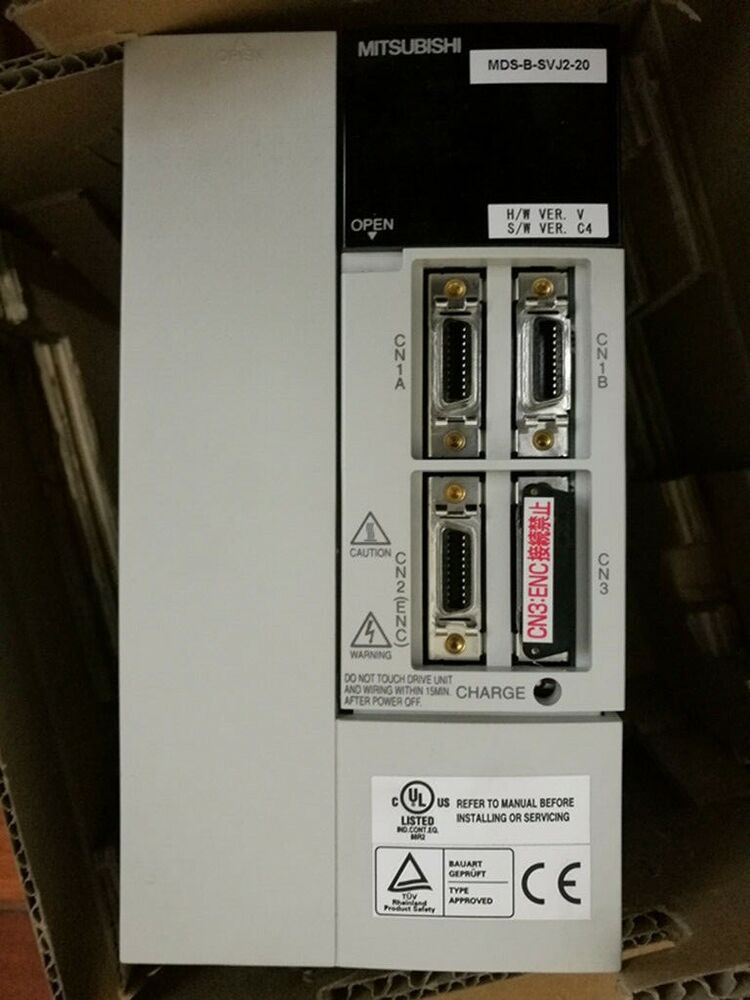 Mitsubishi MDS-B-SVJ2-20 Servo Drive Unit, industrial automation part, new in box, with ports and labels.