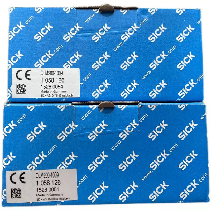 Two brand new Sick OLM200-1009 sensors in boxes. Includes part numbers 1 058 126 and 1526 0054.
