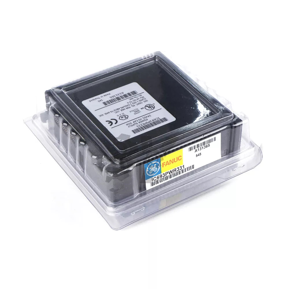 FANUC IC693PWR331 Ethernet Controller Module in packaging. Industrial power supply.