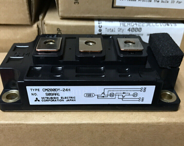 Mitsubishi CM200DY-24H IGBT Module, black plastic housing, gold terminals, inverter component, industrial automation part