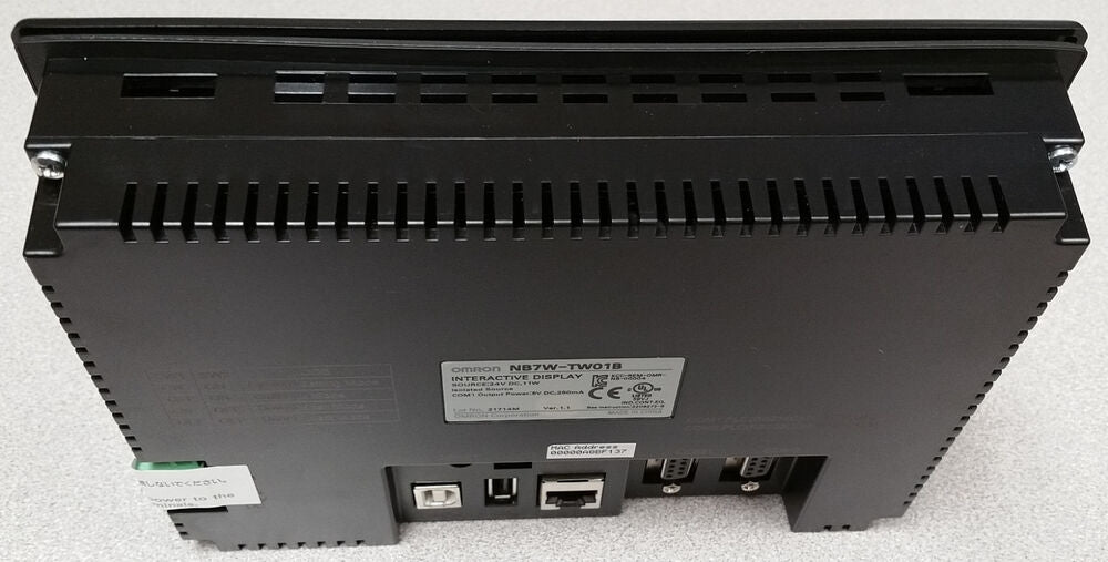 Omron NB7W-TW01B HMI Interactive Display, Black, with various ports and ventilation grilles, industrial automation part.