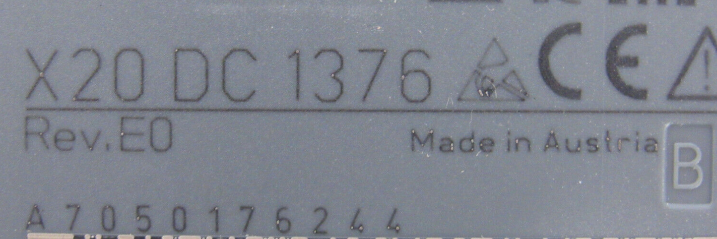 B&R X20 DC 1376 Controller Module Details: Rev. E0, Made in Austria, CE Mark, Industrial Automation Part
