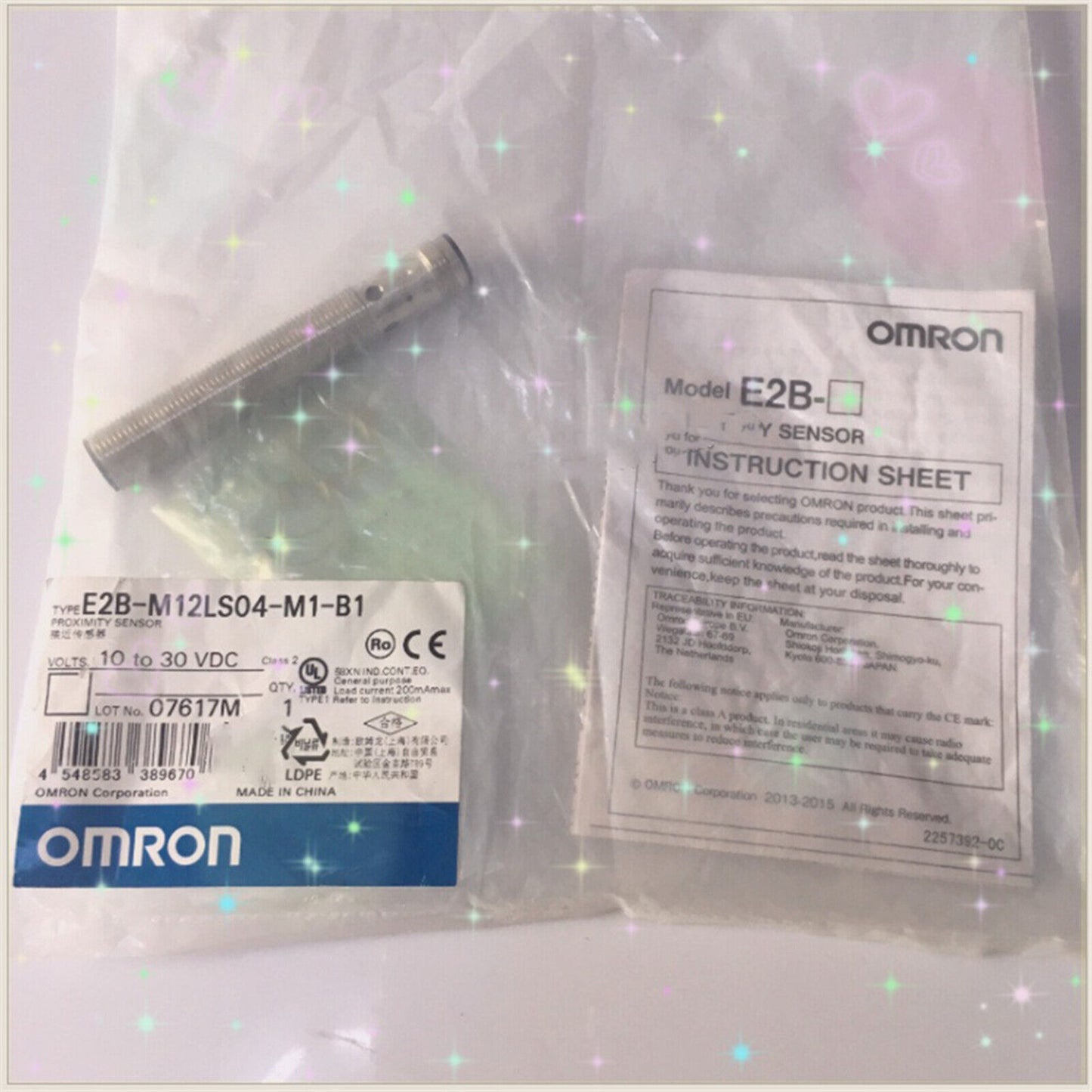 Omron E2B-M12LS04-M1-B1 proximity sensor in packaging, new condition, fast shipping.