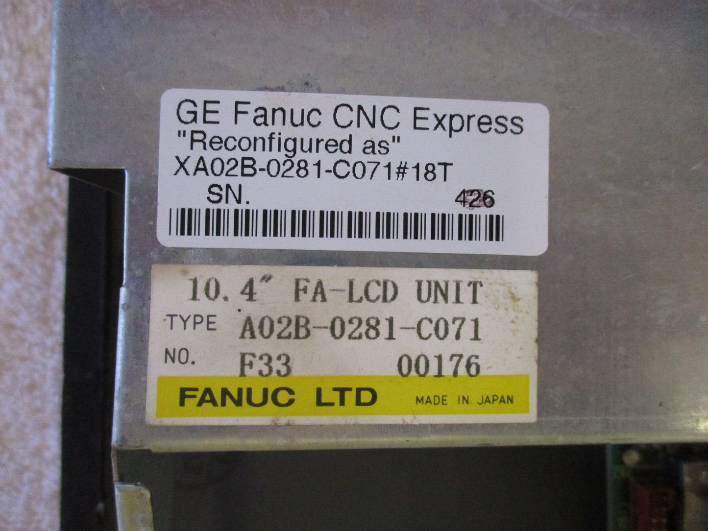 GE Fanuc A02B-0281-C071 18i-T FA-LCD Unit, industrial automation part, FANUC LTD, Made in Japan.