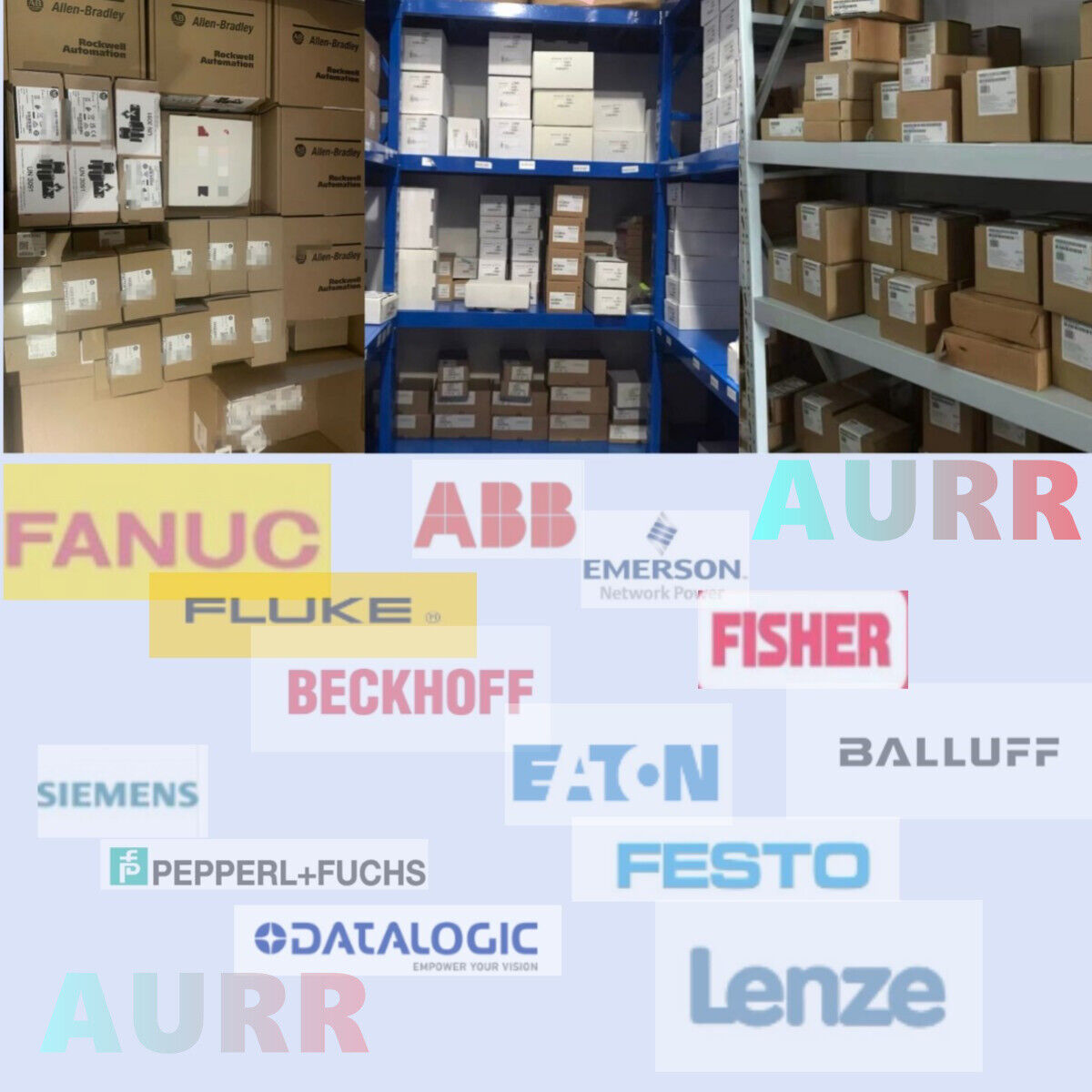 Automation parts warehouse with ABB, Allen-Bradley, Siemens and other brands.