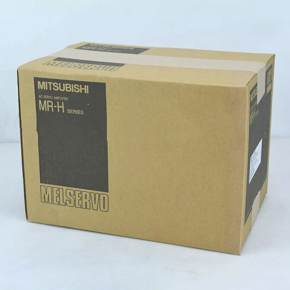 Mitsubishi MR-J2S-700A-U052 Servo Drive Box, brown cardboard packaging. MELSERVO and MR-H series branding visible.