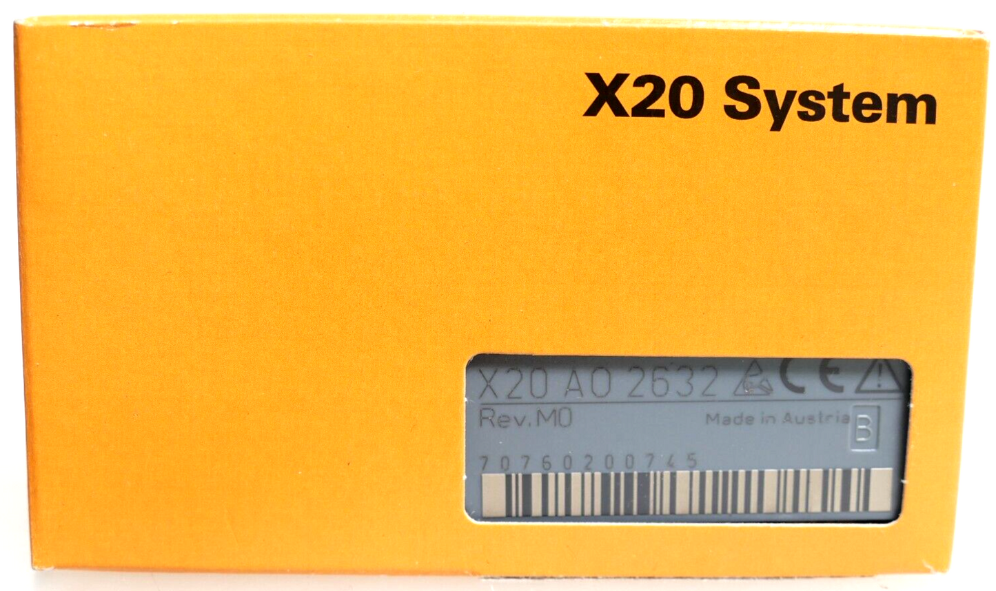 B&R X20 AO 2632 Analog Output Module box, made in Austria. Automation parts.