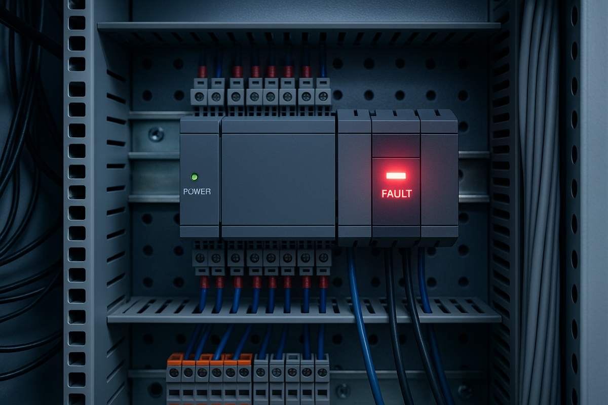 Programmable logic controller red fault LED