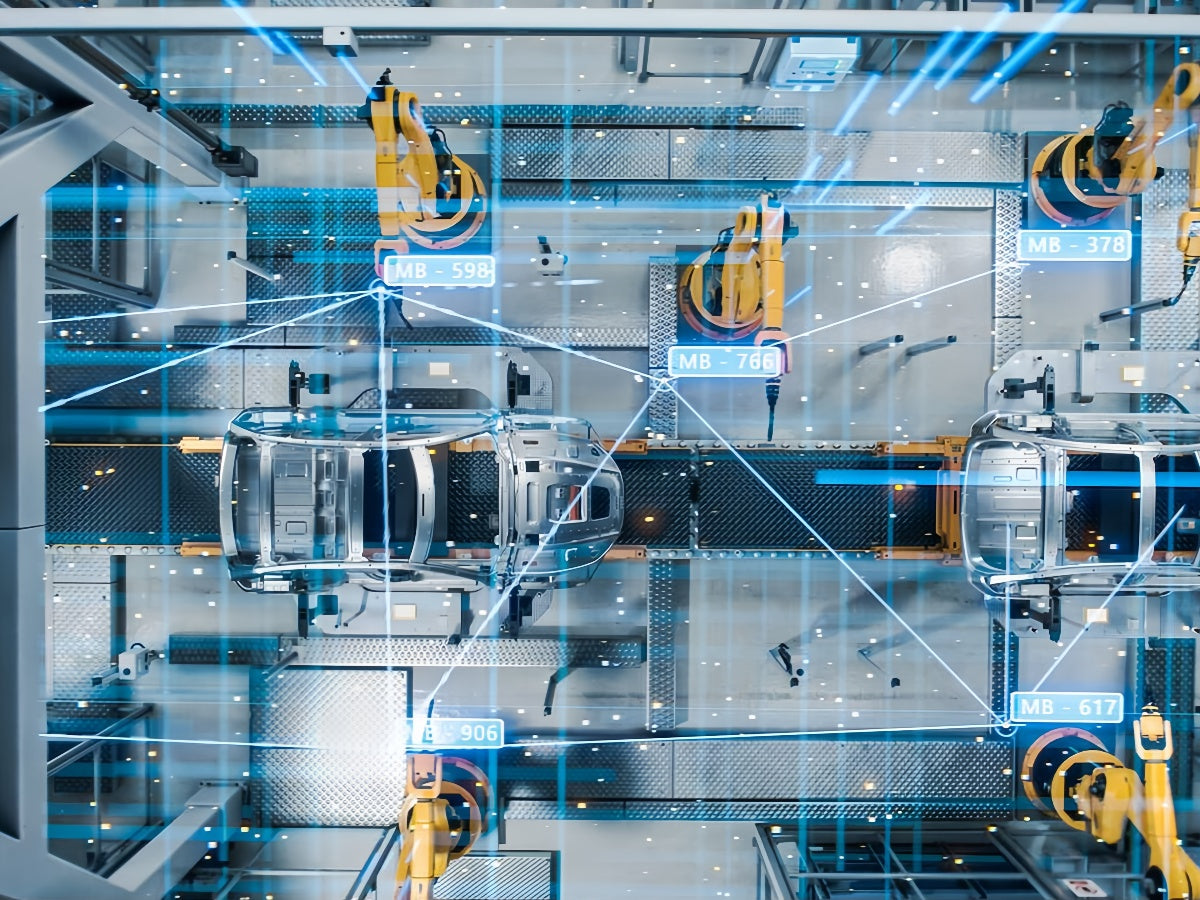 modern factory automation aerial view