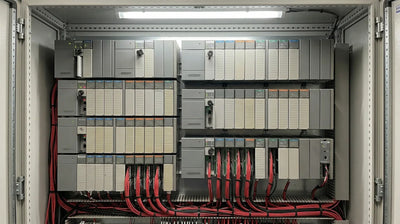 ControlLogix 1756 chassis with multiple plug-in modules showing modular architecture