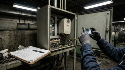 Technician documenting legacy drive wiring before replacement
