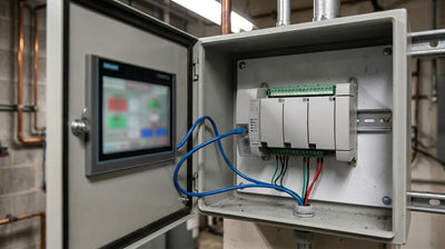 Micro820 controller connected to HMI touchscreen for small networked control