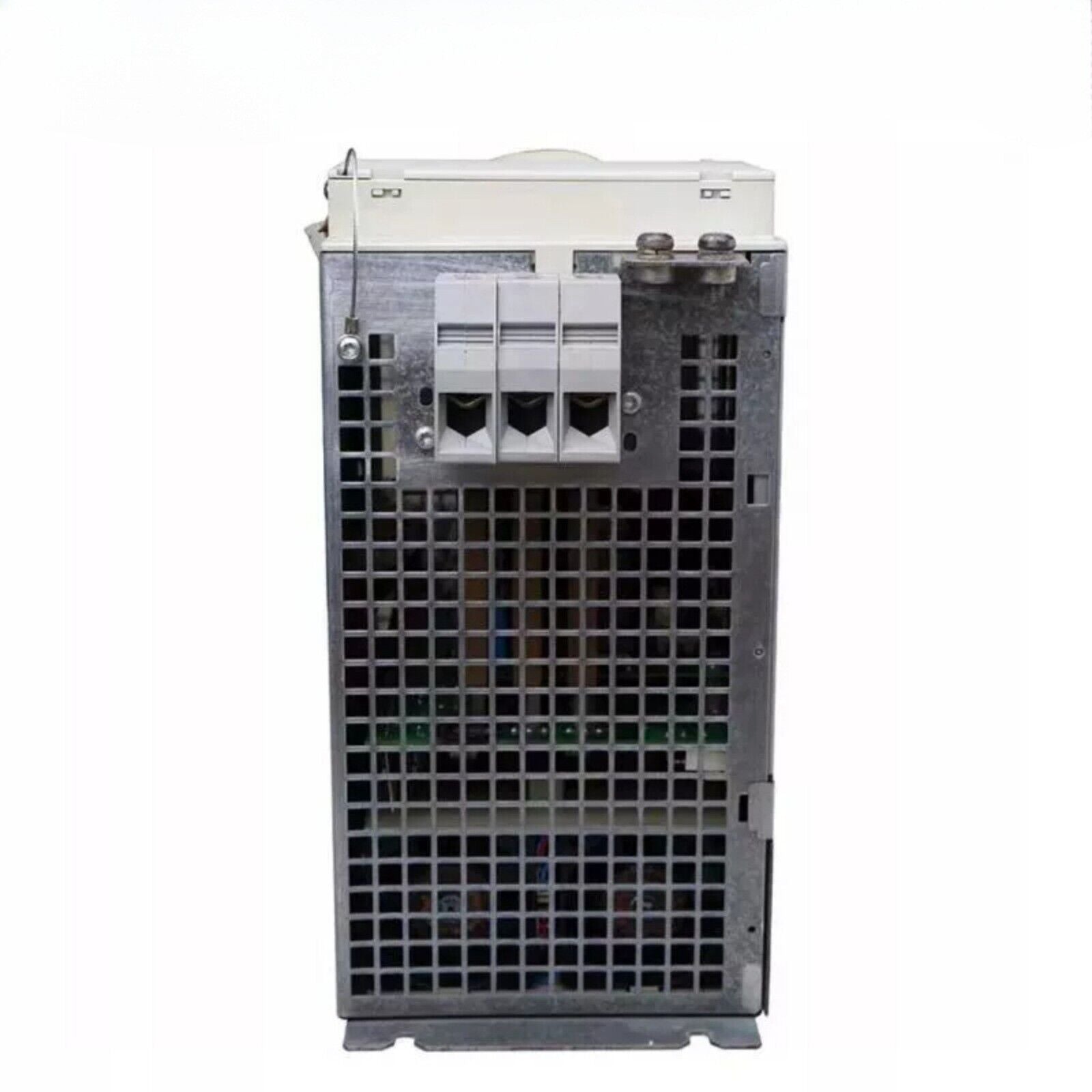 Siemens SIMODRIVE 611 Power Module 6SN1123-1AA00-0EA1, metallic grey enclosure with internal structure and fuse holders.